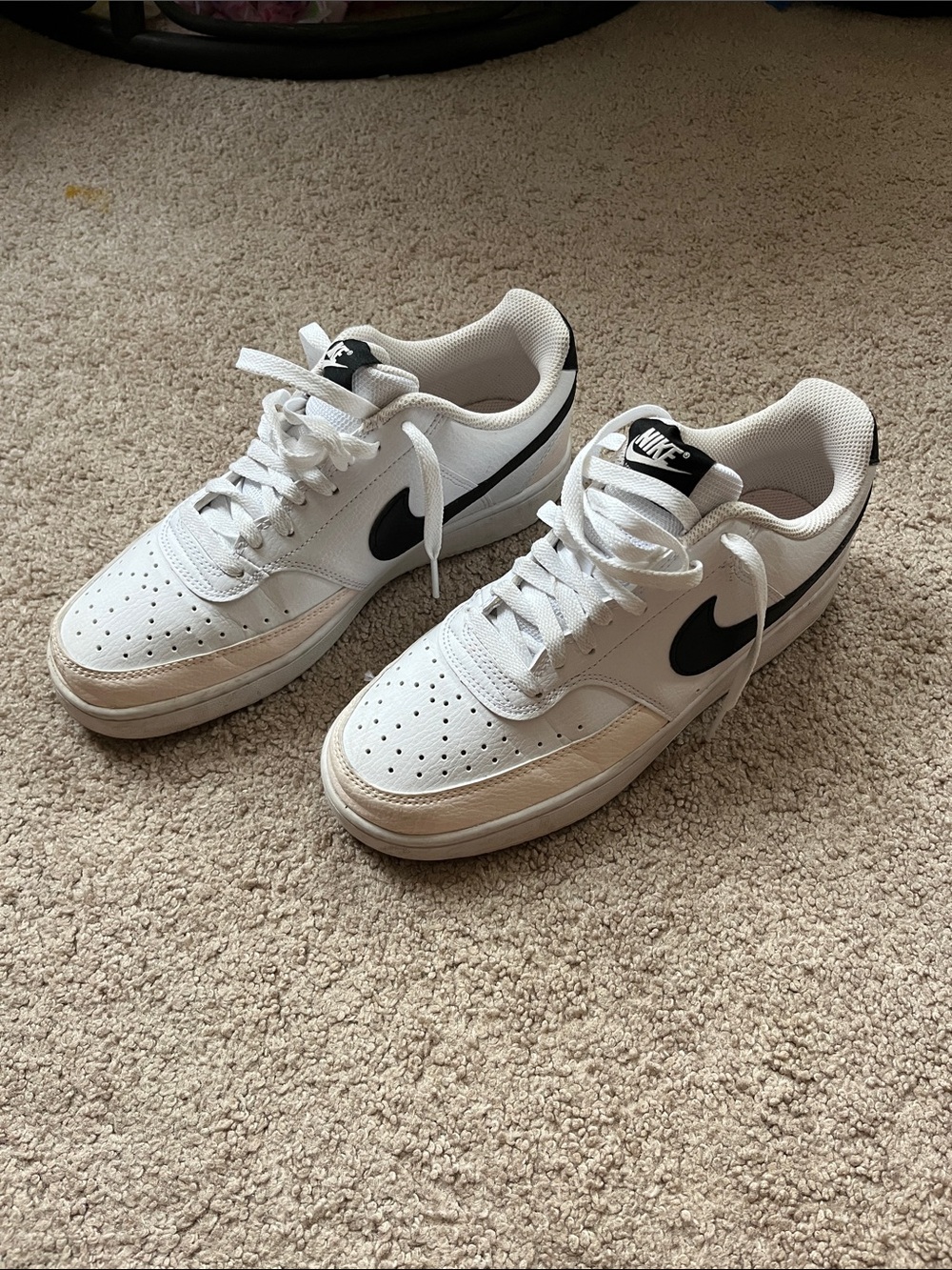 Nike Women’s Court Vision White Low-Top Sneakers with Black Swoosh